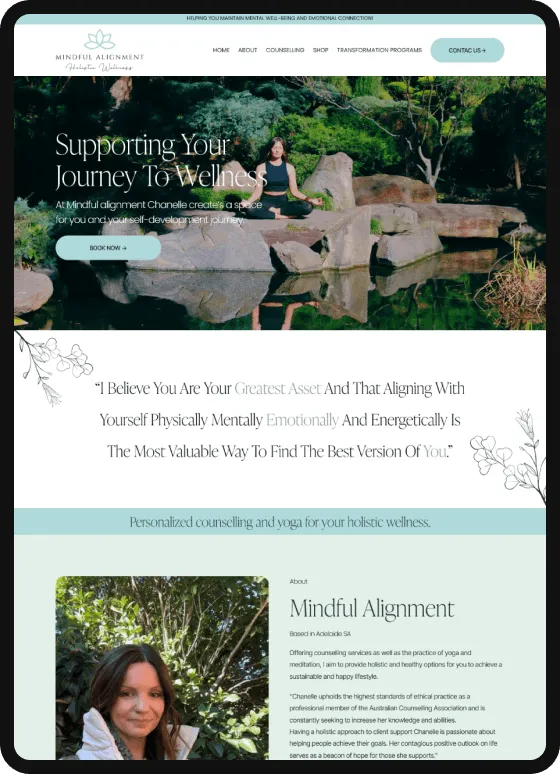 Screenshot of the Mindful Alignment website