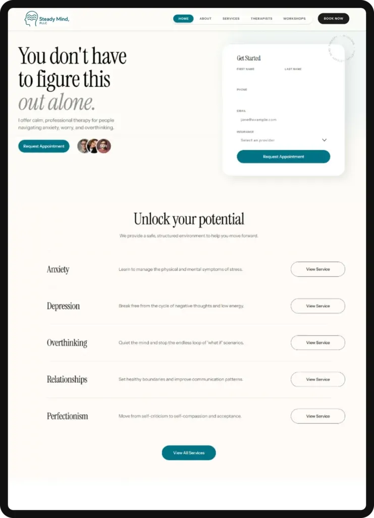 Screenshot of the Steady Mind website