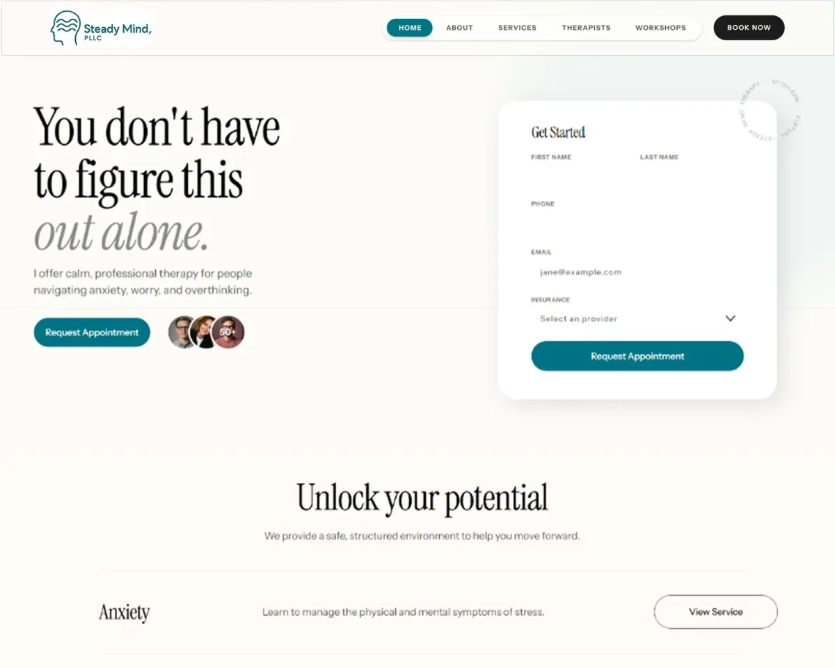 Screenshot of the Steady Mind website